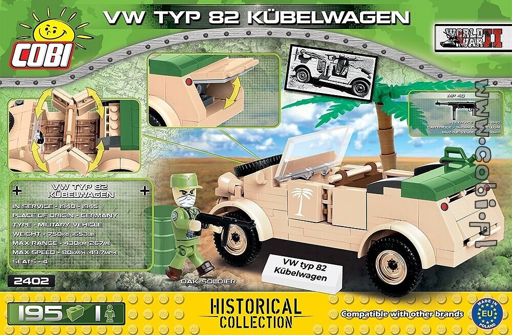 COBI 2187 VW Typ 82 Kübelwagen WWII  150 Bausteine/1 Figur Voll Kompatibel ! 