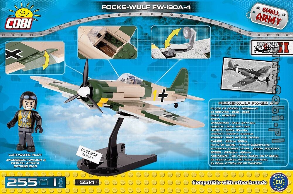 COBI 5704 Jagdflugzeug Focke-Wulf FW190 A-8 WWII 285 Bausteine/1 Figur OVP 